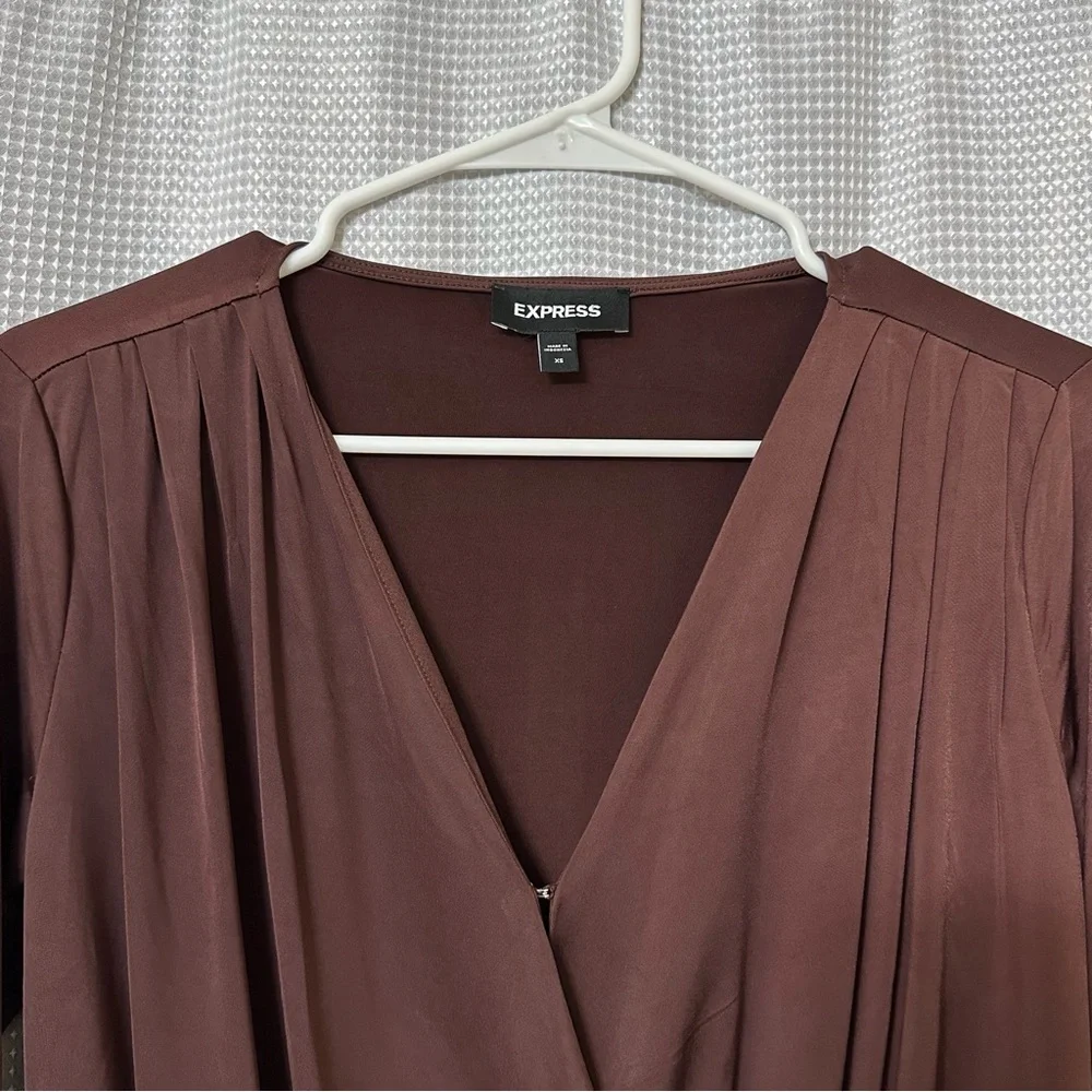 Express • Long-Sleeve Wrap Front Bodysuit • Chocolate Brown • Size XS - Picture 5 of 8